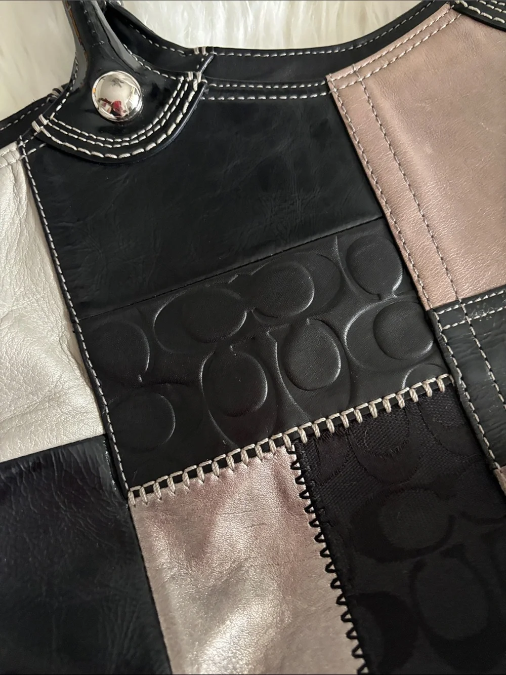 Coach Patchwork Leather & Suede Shoulder Bag